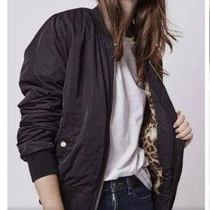 Topshop Navy Fur Lined Bomber Jacket, size 2